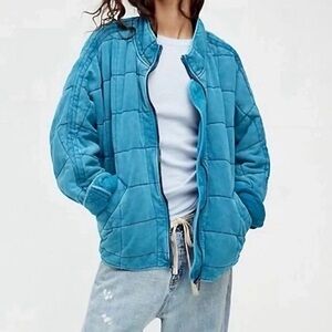 Free People Dolman Quilted Knit Jacket in Mermaid Blue - XS - Runs Large